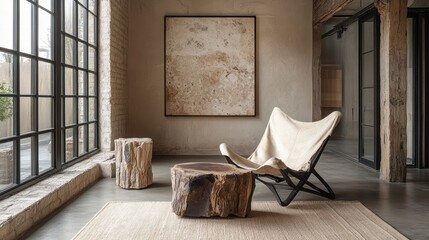 Modern minimalist living room chair contemporary interior furniture design cozy space natural light relaxation concept