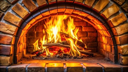 Burning wood inside a traditional brick oven, firewood, flames, heat, cooking, rustic, traditional, wood-fired, oven, brick, stone