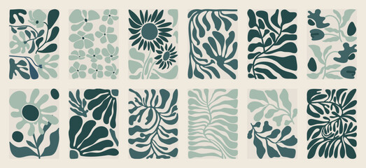 Botanical doodle background art vector set. Flower and leaves abstract shape doodle art design for print, wallpaper, clipart, wall art for home decoration. © TWINS DESIGN STUDIO