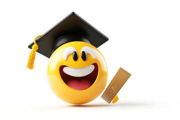 A smiling emoji wearing a graduation cap, holding a diploma, symbolizing achievement.