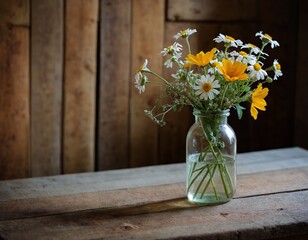 bouquet of daisies flowers in glass jar over the wood table decoration interior flower chamomile nature floral arrangement