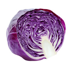 Obraz premium A vibrant slice of red cabbage on a clean transparent background showcasing its intricate layers and texture, Red cabbage one slice isolated on transparent background