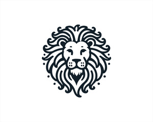Lion head logo, lion head icon, lion face logo. Simple silhouette. Flat style. Black and white lion face icon logo. Logo design template. Vector illustration. Animal logotype concept.