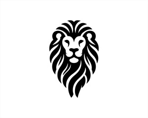 Lion head logo, lion head icon, lion face logo. Simple silhouette. Flat style. Black and white lion face icon logo. Logo design template. Vector illustration. Animal logotype concept.