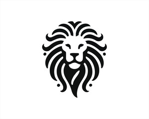 Lion head logo, lion head icon, lion face logo. Simple silhouette. Flat style. Black and white lion face icon logo. Logo design template. Vector illustration. Animal logotype concept.