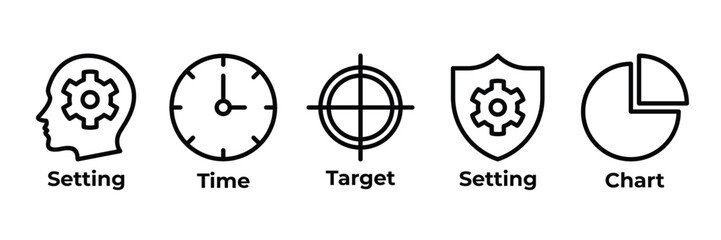Strategic Alignment Icons set vector illustration with setting, time, target, setting, chart