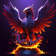 Fototapeta premium Fiery phoenix rising from flames fantasy realm digital art vivid colors dynamic scene mythical symbol of rebirth