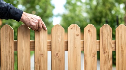 Homeowner checking alignment of a wooden gate, ensuring smooth operation, Gate fence wood maintenance, functional adjustments