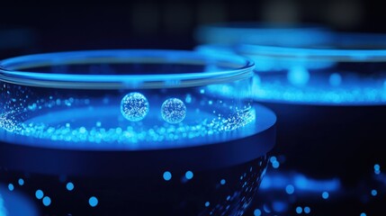 Glowing Blue Spheres in Glass Vessels: A Microscopic Underwater World