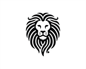 Lion head logo, lion head icon, lion face logo. Simple silhouette. Flat style. Black and white lion face icon logo. Logo design template. Vector illustration. Animal logotype concept.