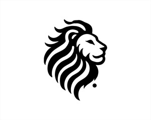 Lion head logo, lion head icon, lion face logo. Simple silhouette. Flat style. Black and white lion face icon logo. Logo design template. Vector illustration. Animal logotype concept.