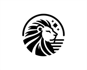 Lion head logo, lion head icon, lion face logo. Simple silhouette. Flat style. Black and white lion face icon logo. Logo design template. Vector illustration. Animal logotype concept.
