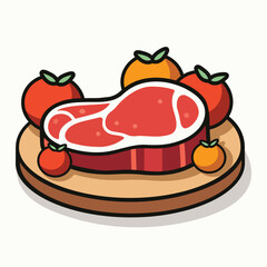 Delicious Raw Meat with Red Chili Pepper on Plate Flat Cartoon Vector Illustration