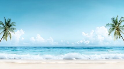 Fototapeta premium Relaxing beach paradise digital art of palm trees and gentle ocean waves in serene view