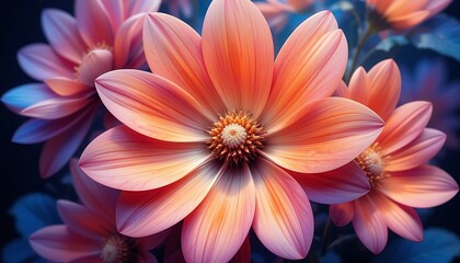 Obraz premium illustration of flowers with a gradient of colors from soft pinks to fiery oranges and deep purples