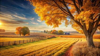 Fototapeta premium Golden autumn on a rural field agronomy, autumn, golden, rural, field, agriculture, harvest, landscape, nature, farm, countryside