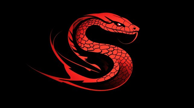 Red snake forming letter S on black background.