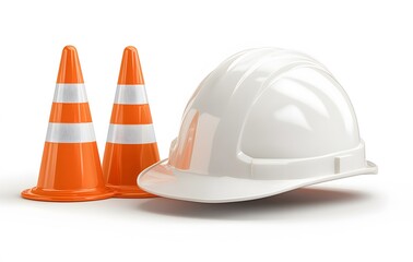 Construction Safety Cones and Hard Hat Together