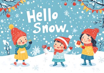 Fototapeta premium Children Playing in the Snowy Winter Wonderland