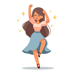 Cute young woman dancing cartoon vector illustration in flat style
