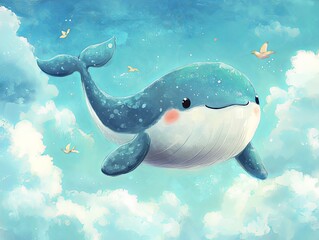 Fototapeta premium whale floating in the sky.