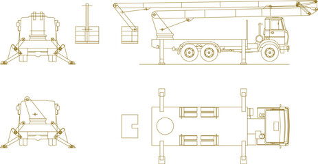 vector illustration design image of hydraulic ladder car for repairing broken cables and reaching high places