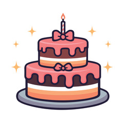 Sweet birthday cake cartoon vector illustration in flat style