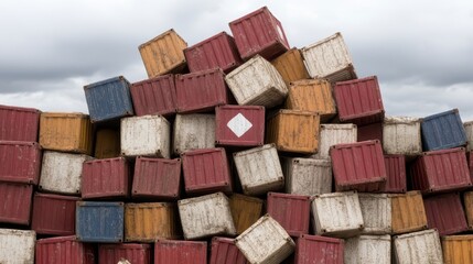 Obraz premium Stacked Cargo Containers Shipping Logistics Global Trade Industry Transportation Import Export