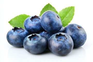 Fototapeta premium Fresh Blueberries with Green Leaves
