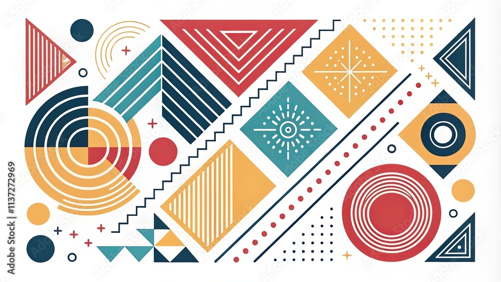 Poster A colorful abstract design with many shapes and lines