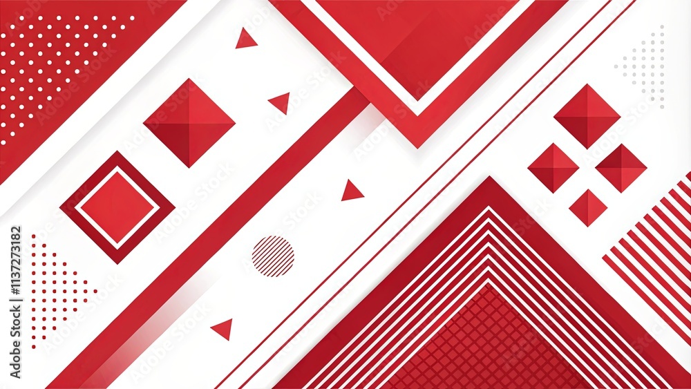 Poster a red and white background with a lot of red shapes