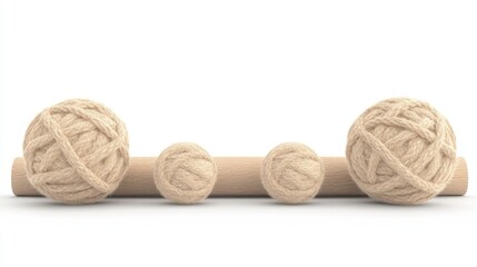 Fototapeta premium Beige Yarn Balls on Wooden Surface Crafts Knitting Hobbies