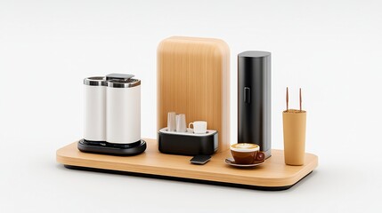 Obraz premium Modern Coffee Station Espresso Machine Cups Latte Art