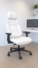 Modern White Leather Office Chair Home Office Workspace Comfortable Ergonomic Design