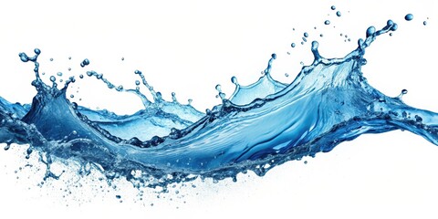 Obraz premium Blue water splashing on a white backdrop, splash, water, blue, motion, refreshing, liquid, droplets, aqua, clear, freshness