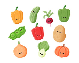 Set of hand-drawn character vegetables