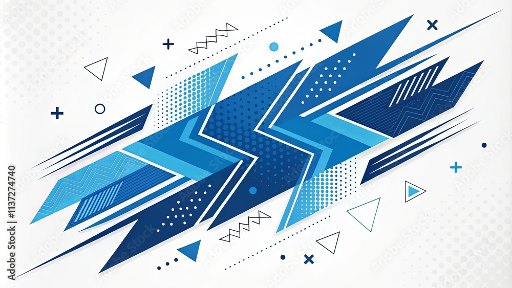 Poster a blue and white abstract design with triangles and squares