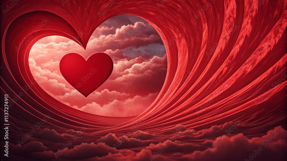 Aufkleber a red heart is in the center of a wave of red