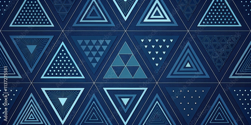 Poster a blue and white pattern of triangles and squares