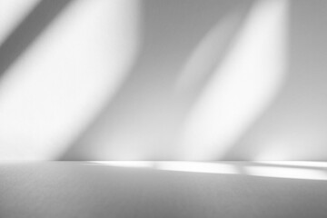 Wall interior background, studio and backdrops show products.with shadow from window color white and grey. background for text insertion and presentation product	
