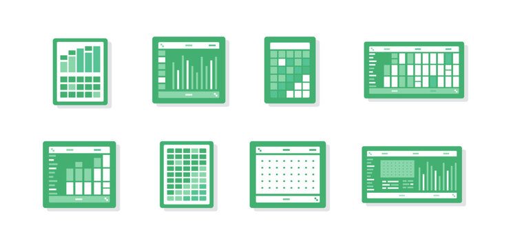 Spreadsheet flat illustration. Financial accounting report concept. office things for planning accounting, analysis, audit, project management, marketing, research vector set. Infographic UI Elements