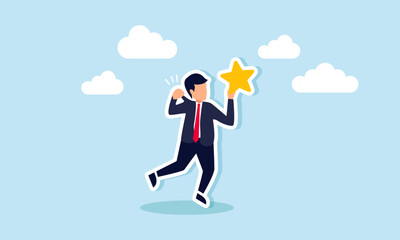 A businessman unconsciously pulls his own shirt while holding a star, illustration of self-awareness in restraining selfishness to improve business quality