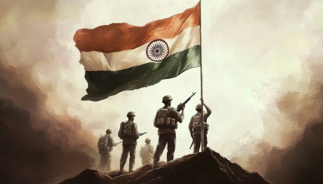 Illustration of the Indian Army Celebrating Independence Day.