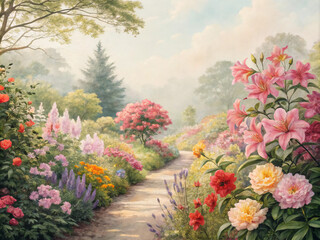 Fototapeta premium flowers in the park. flower, flowers, garden, nature, pink, plant, summer, blossom, spring, red, beauty, bloom, leaf, park, white, field, grass, yellow, blooming, beautiful, color, gardening, purple