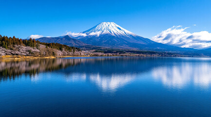 Majestic Mount Fuji with Cherry Blossoms in Full Bloom