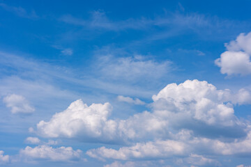 Obraz premium Beautiful clouds in sunny sky over sea nature background