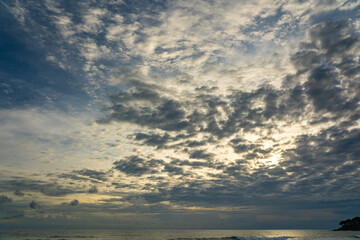 Beautiful clouds in sunset or sunrise over sea,Colorful scenery sunset sky, Amazing clouds wonderful light sky background