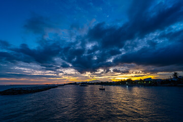 Beautiful clouds in sunset or sunrise over sea,Colorful scenery sunset sky, Amazing clouds wonderful light sky background