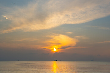 Beautiful clouds in sunset or sunrise over sea,Colorful scenery sunset sky, Amazing clouds wonderful light sky background