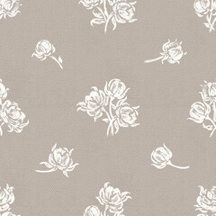 Roses. Flowers Seamless Vector Brown Pattern. Rose Flowers and Leaves. Monochrome Vintage Floral Background